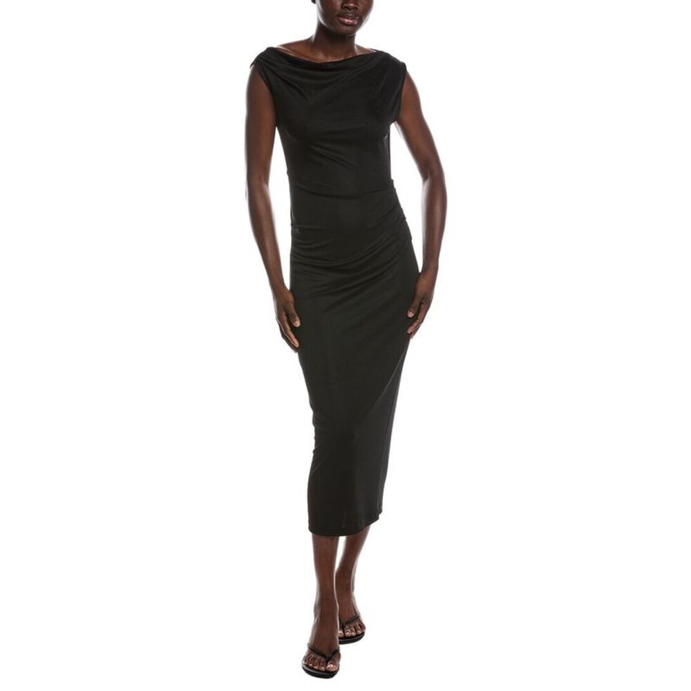 Kenneth Cole Womens  Off Shoulder Ruched Waist Midi Dress, Black